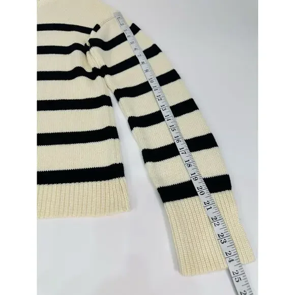 CAARA Cream & Black Striped Turtleneck Sweater Size Medium 100% Cotton - Picture 9 of 10